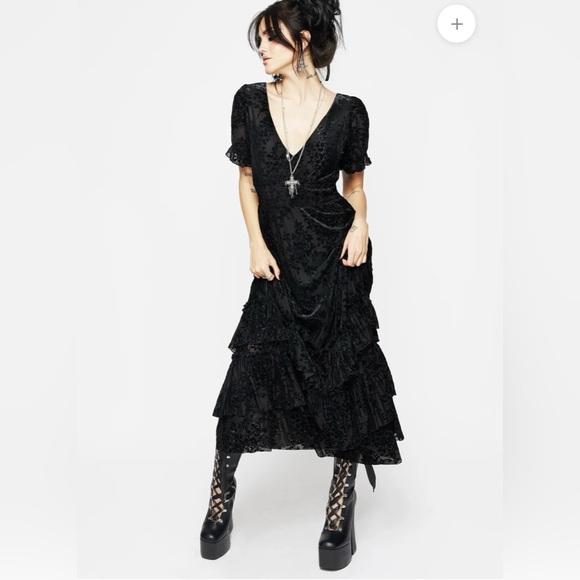 NWT DISTURBIA Lilias Devoré Tiered Floral Maxi Dress Black Size US 6 Goth Witchy - Picture 4 of 14